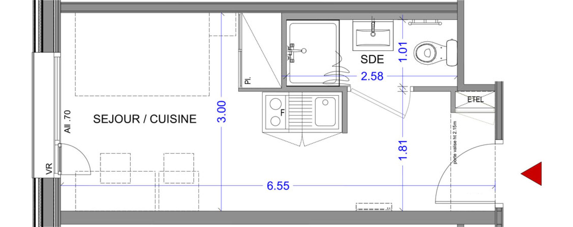 Appartement T1 meubl&eacute; de 18,08 m2 &agrave; Annecy L &eacute;veil