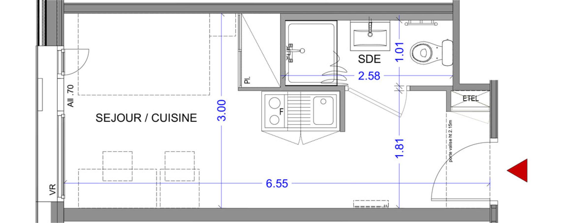 Appartement T1 meubl&eacute; de 18,08 m2 &agrave; Annecy L &eacute;veil