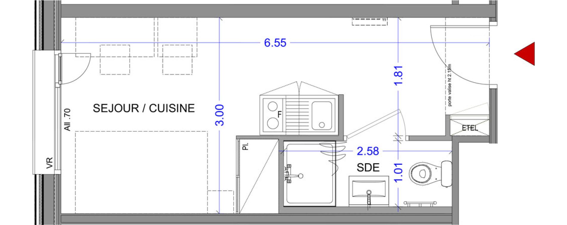 Appartement T1 meubl&eacute; de 18,08 m2 &agrave; Annecy L &eacute;veil