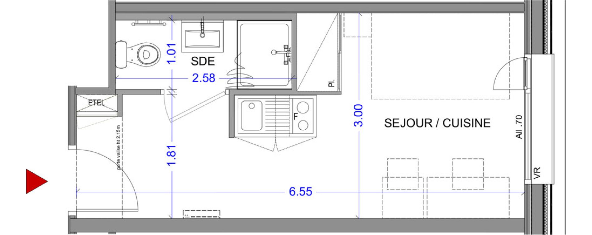 Appartement T1 meubl&eacute; de 18,08 m2 &agrave; Annecy L &eacute;veil