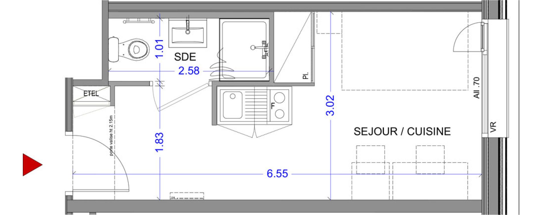 Appartement T1 meubl&eacute; de 18,21 m2 &agrave; Annecy L &eacute;veil