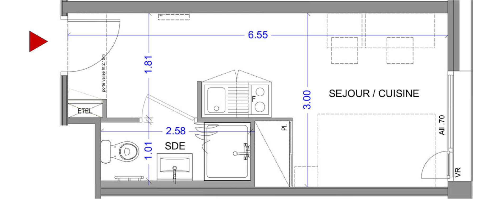 Appartement T1 meubl&eacute; de 18,08 m2 &agrave; Annecy L &eacute;veil