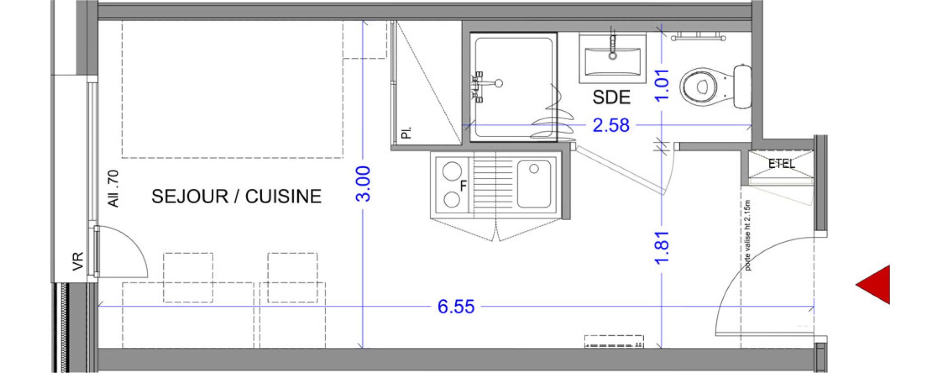 Appartement T1 meubl&eacute; de 18,08 m2 &agrave; Annecy L &eacute;veil