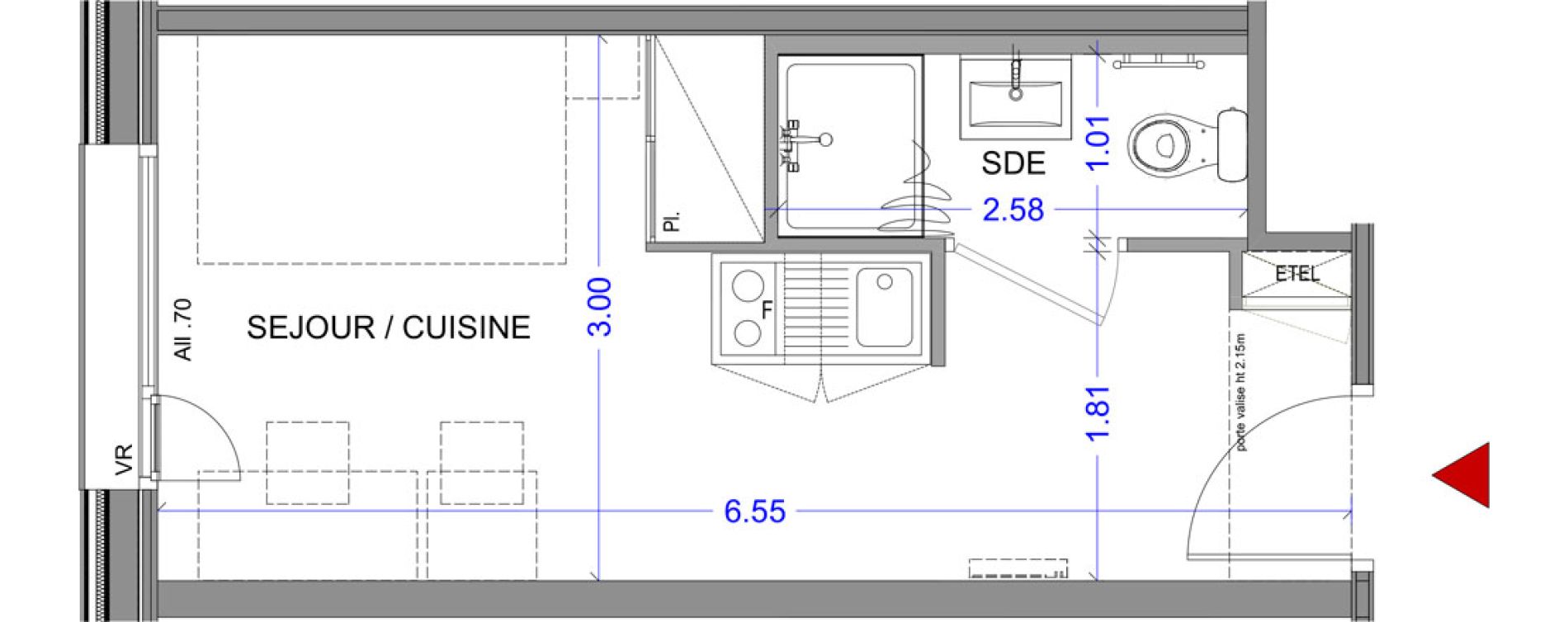 Appartement T1 meubl&eacute; de 18,08 m2 &agrave; Annecy L &eacute;veil