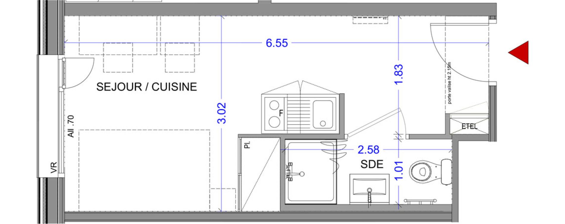 Appartement T1 meubl&eacute; de 18,21 m2 &agrave; Annecy L &eacute;veil