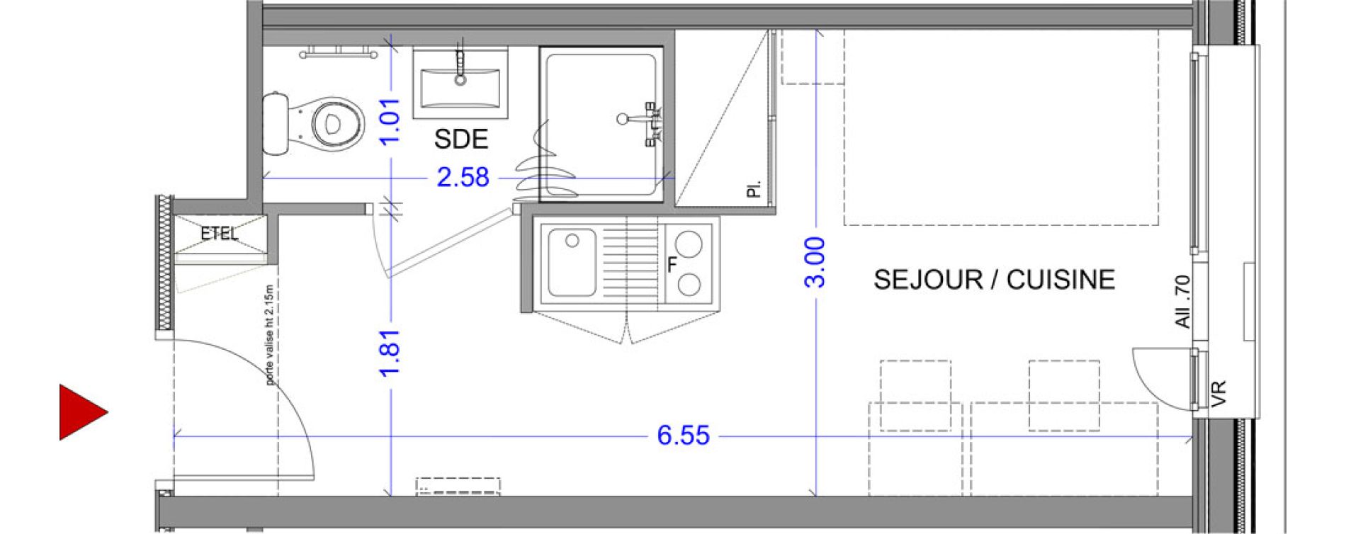 Appartement T1 meubl&eacute; de 18,08 m2 &agrave; Annecy L &eacute;veil