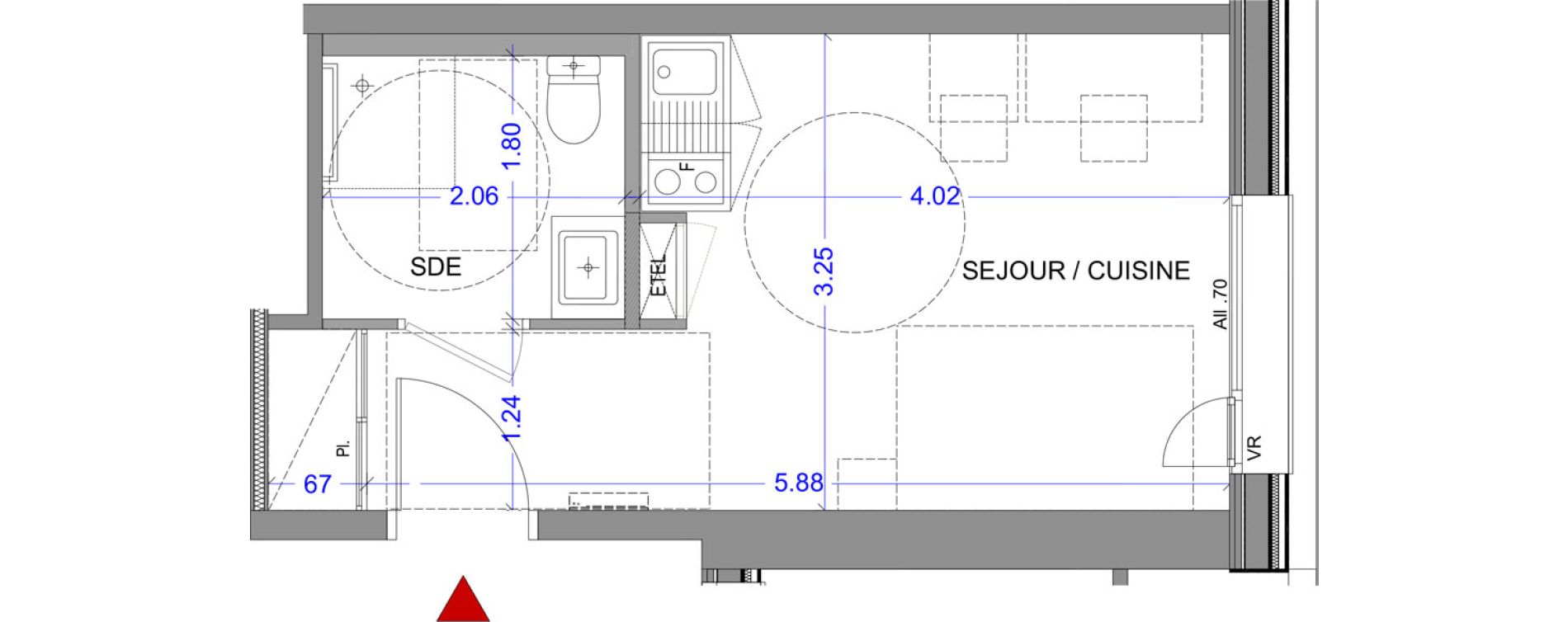 Appartement T1 meubl&eacute; de 19,56 m2 &agrave; Annecy L &eacute;veil