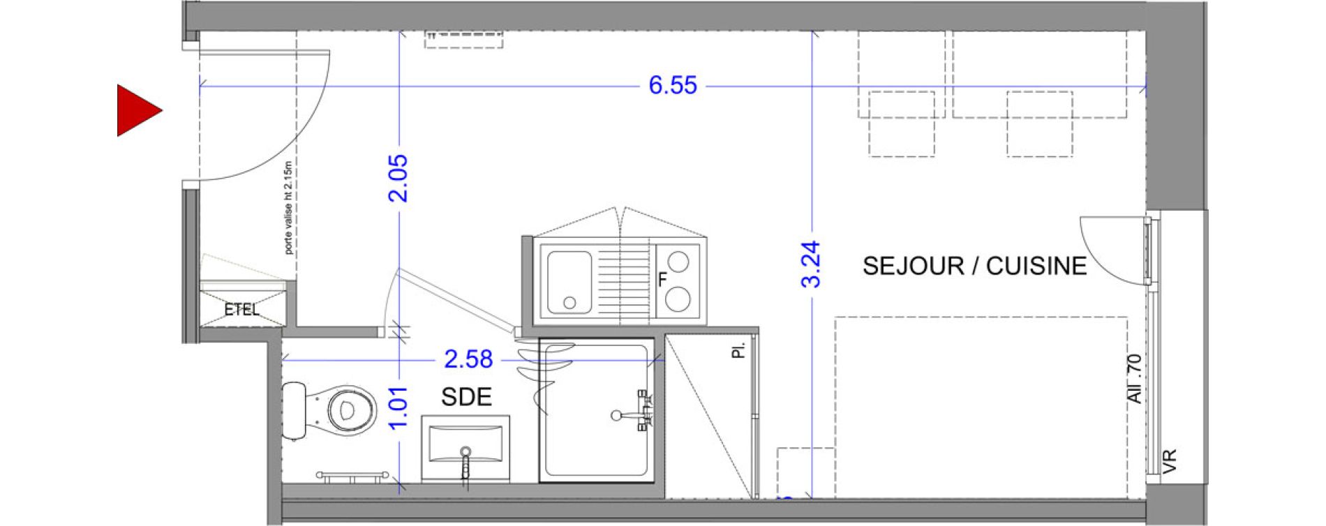 Appartement T1 meubl&eacute; de 19,65 m2 &agrave; Annecy L &eacute;veil