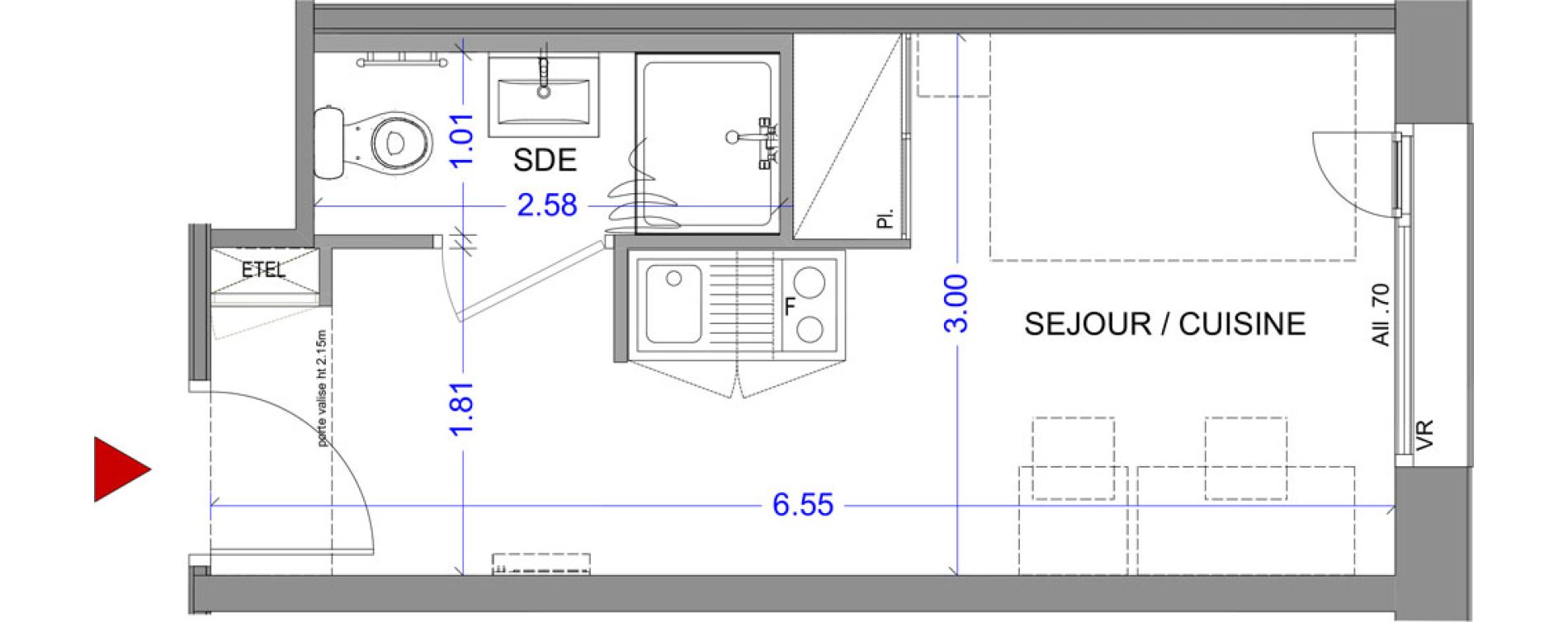 Appartement T1 meubl&eacute; de 18,08 m2 &agrave; Annecy L &eacute;veil