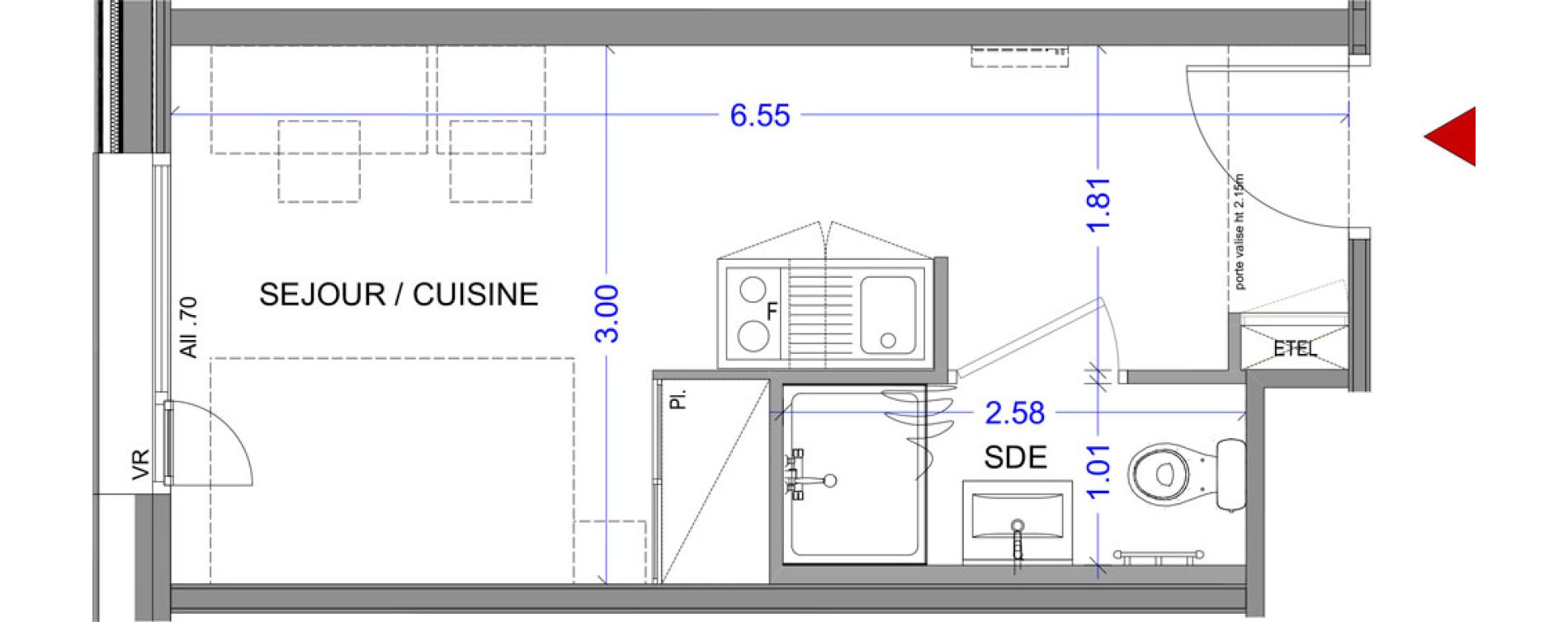 Appartement T1 meubl&eacute; de 18,08 m2 &agrave; Annecy L &eacute;veil