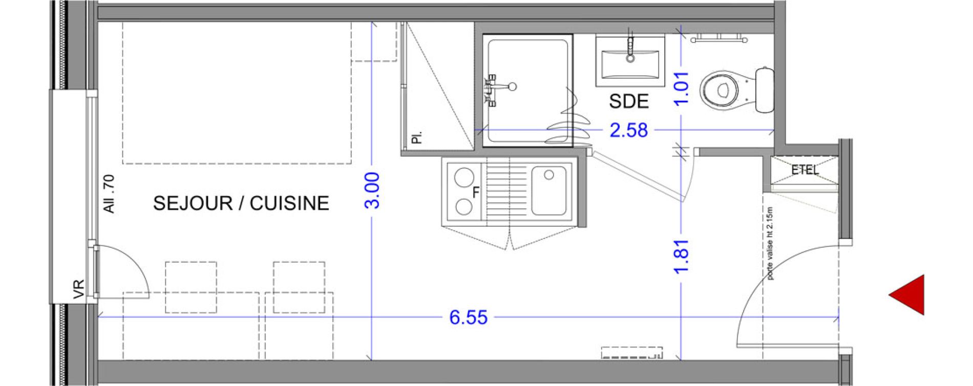 Appartement T1 meubl&eacute; de 18,08 m2 &agrave; Annecy L &eacute;veil