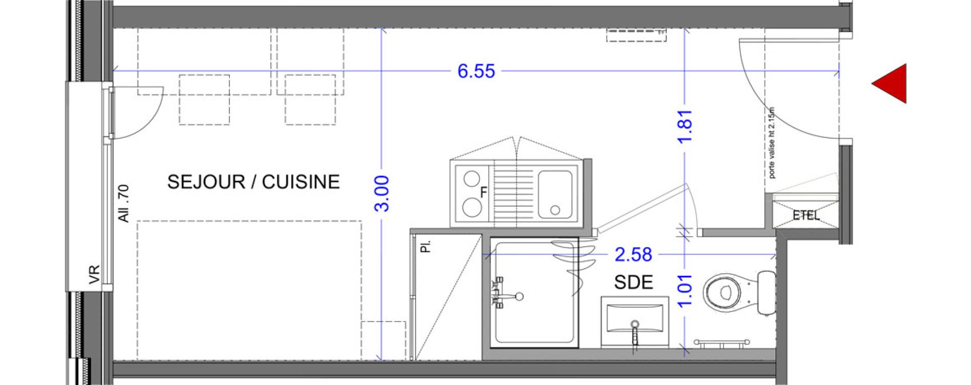 Appartement T1 meubl&eacute; de 18,08 m2 &agrave; Annecy L &eacute;veil