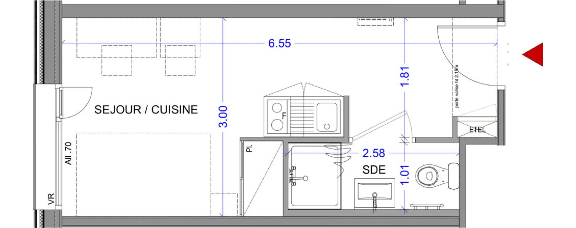 Appartement T1 meubl&eacute; de 18,08 m2 &agrave; Annecy L &eacute;veil