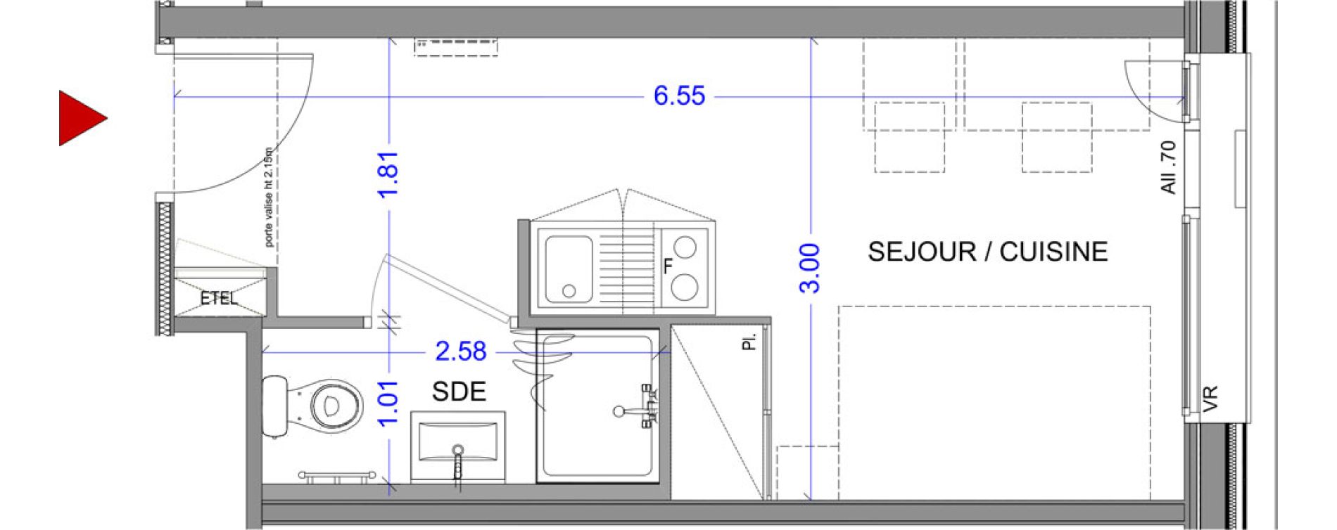 Appartement T1 meubl&eacute; de 18,08 m2 &agrave; Annecy L &eacute;veil