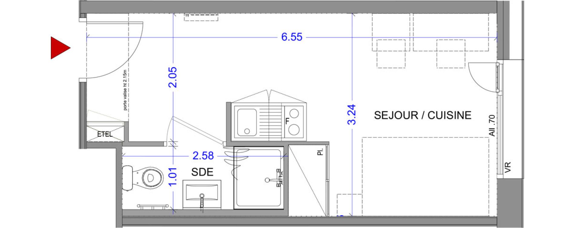 Appartement T1 meubl&eacute; de 19,65 m2 &agrave; Annecy L &eacute;veil