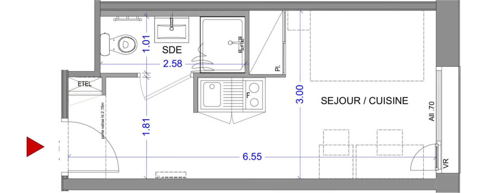 Appartement T1 meubl&eacute; de 18,08 m2 &agrave; Annecy L &eacute;veil