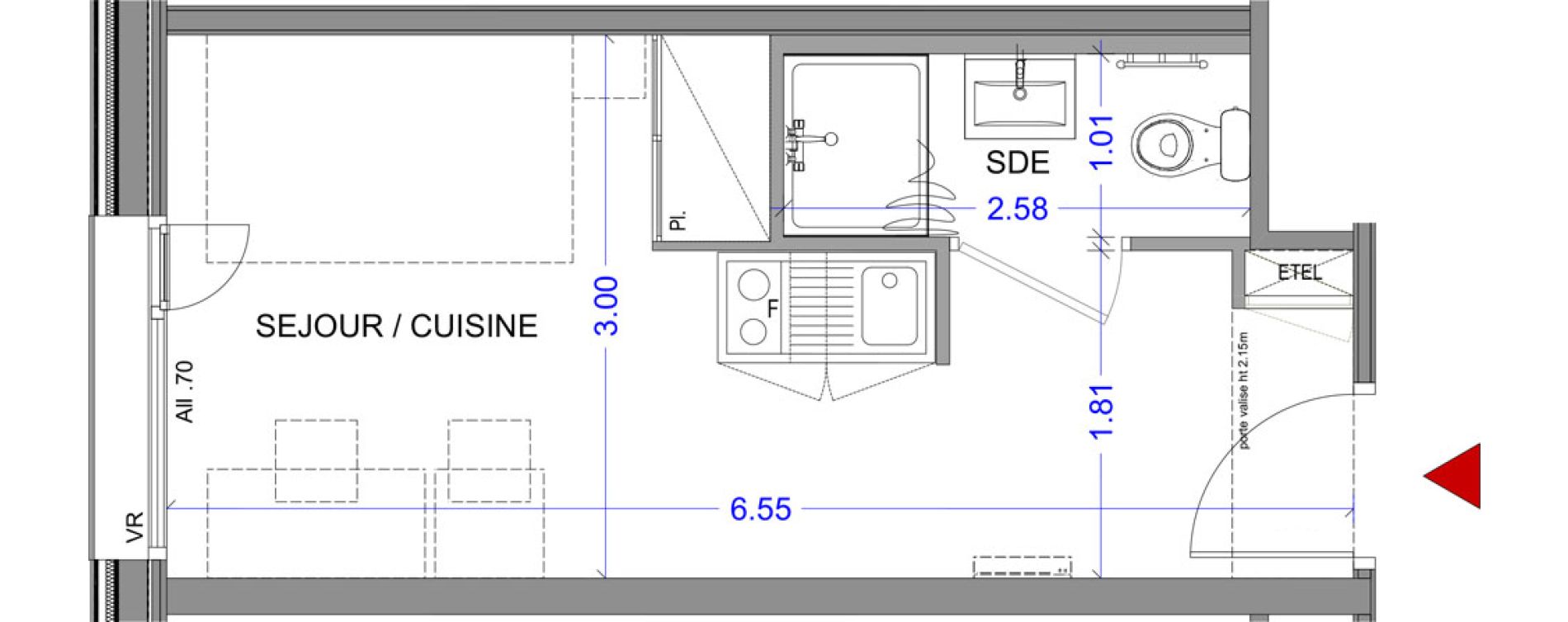 Appartement T1 meubl&eacute; de 18,08 m2 &agrave; Annecy L &eacute;veil