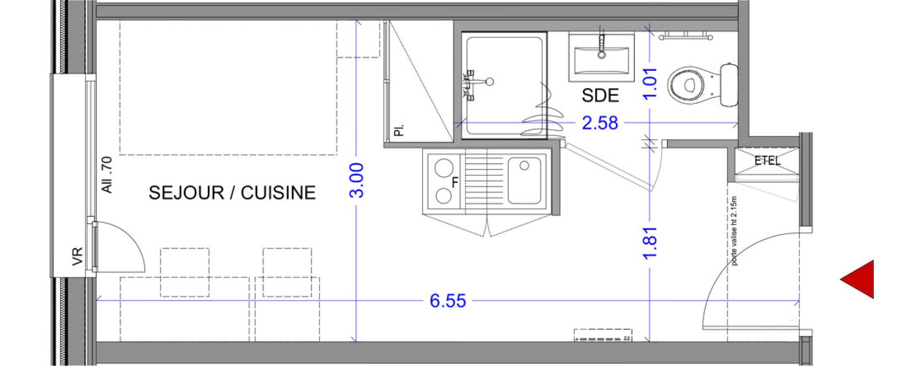 Appartement T1 meubl&eacute; de 18,08 m2 &agrave; Annecy L &eacute;veil