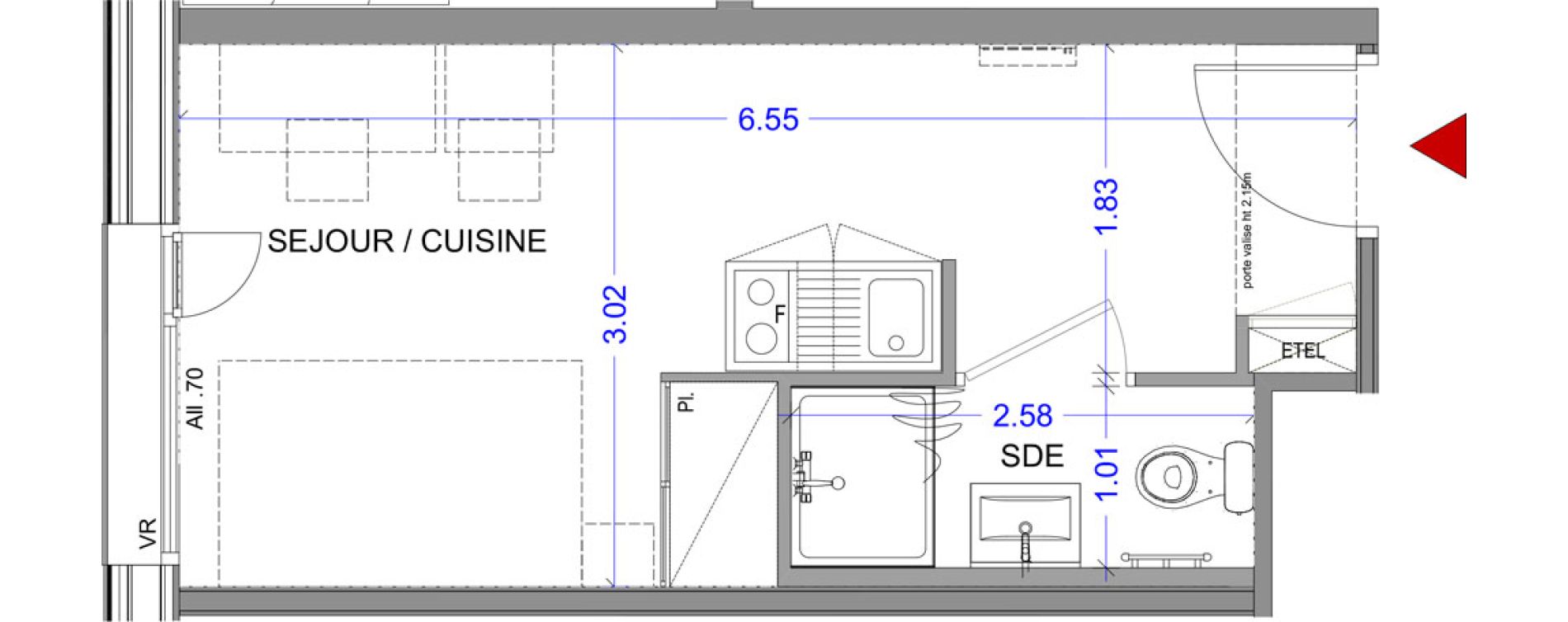 Appartement T1 meubl&eacute; de 18,21 m2 &agrave; Annecy L &eacute;veil