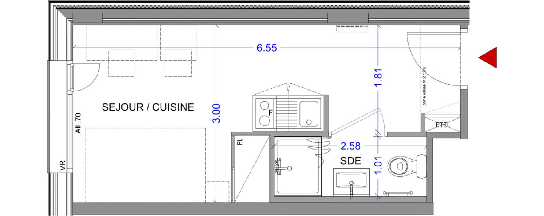 Appartement T1 meubl&eacute; de 18,08 m2 &agrave; Annecy L &eacute;veil