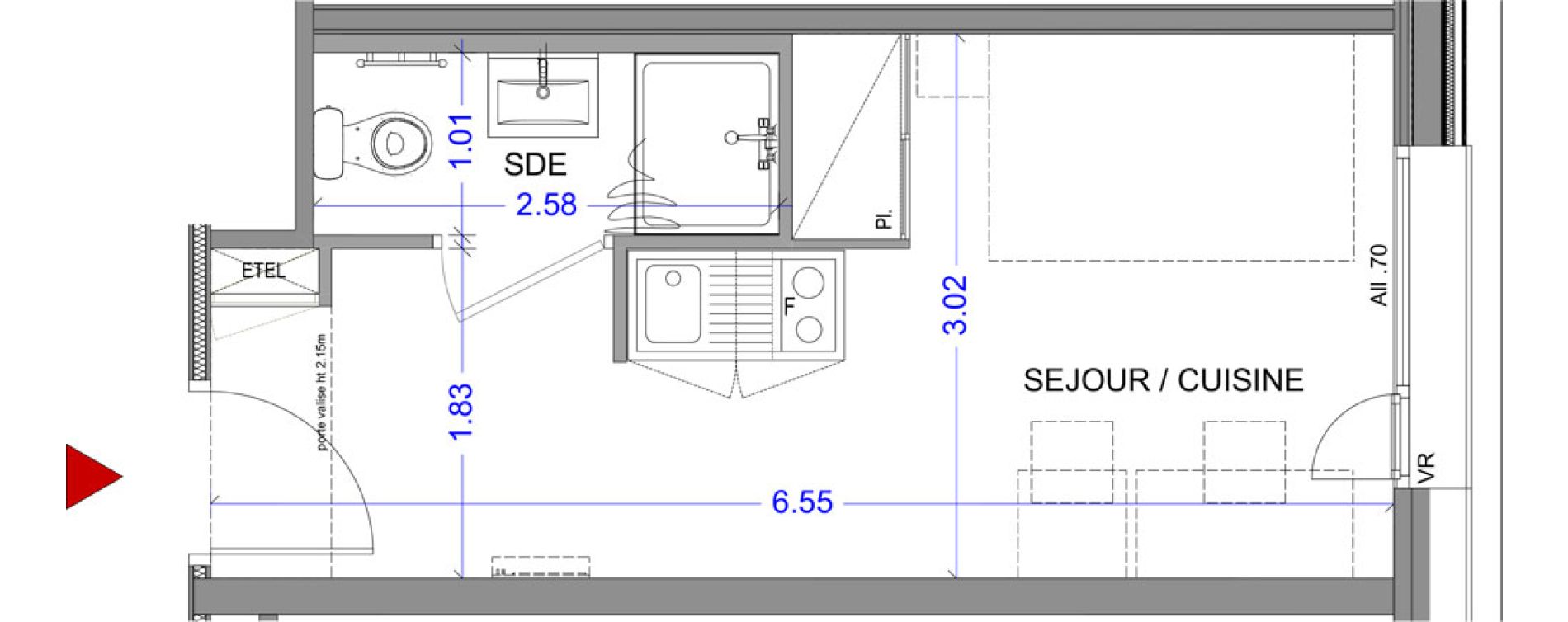 Appartement T1 meubl&eacute; de 18,21 m2 &agrave; Annecy L &eacute;veil