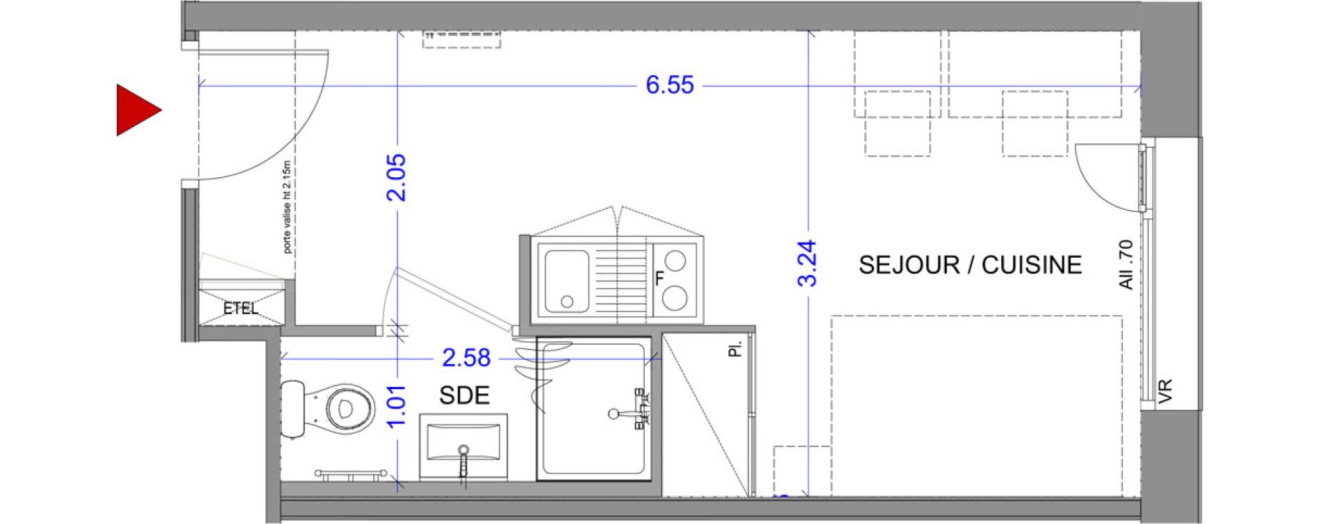 Appartement T1 meubl&eacute; de 19,65 m2 &agrave; Annecy L &eacute;veil