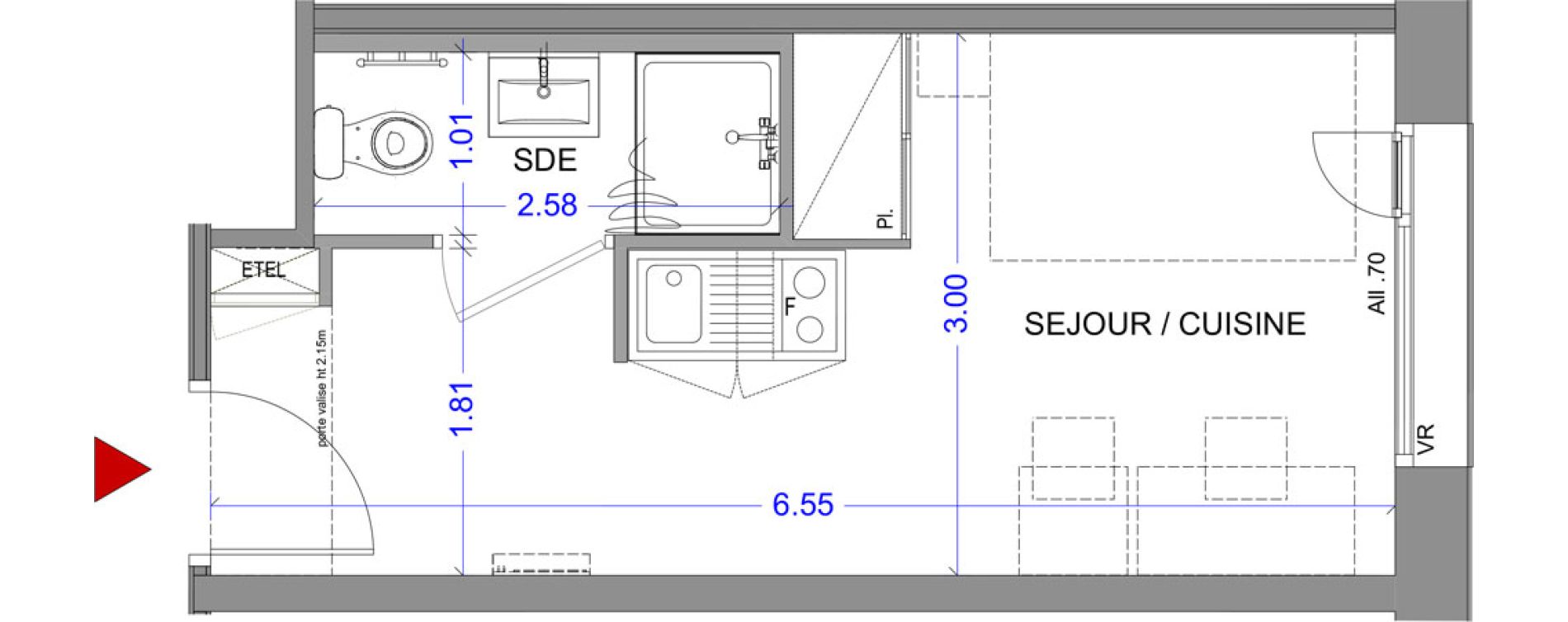 Appartement T1 meubl&eacute; de 18,08 m2 &agrave; Annecy L &eacute;veil