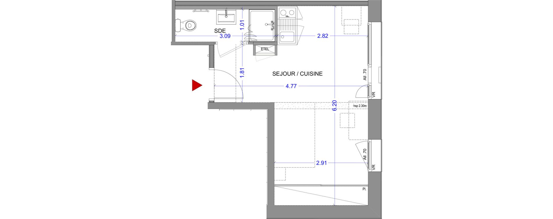 Appartement T1 meubl&eacute; de 24,02 m2 &agrave; Annecy L &eacute;veil