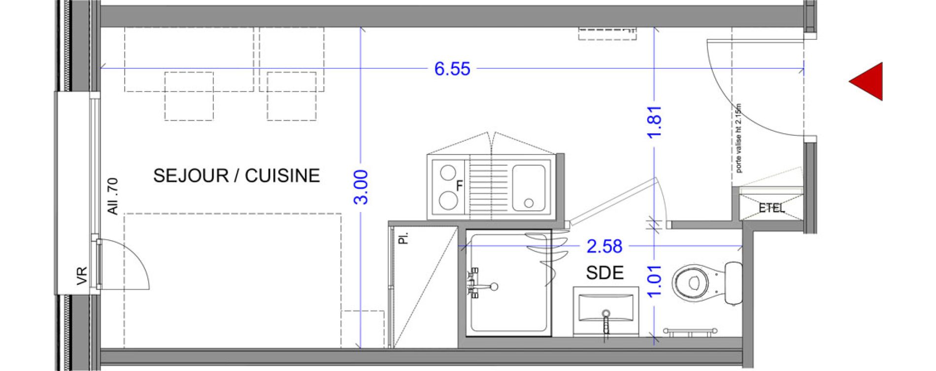 Appartement T1 meubl&eacute; de 18,08 m2 &agrave; Annecy L &eacute;veil