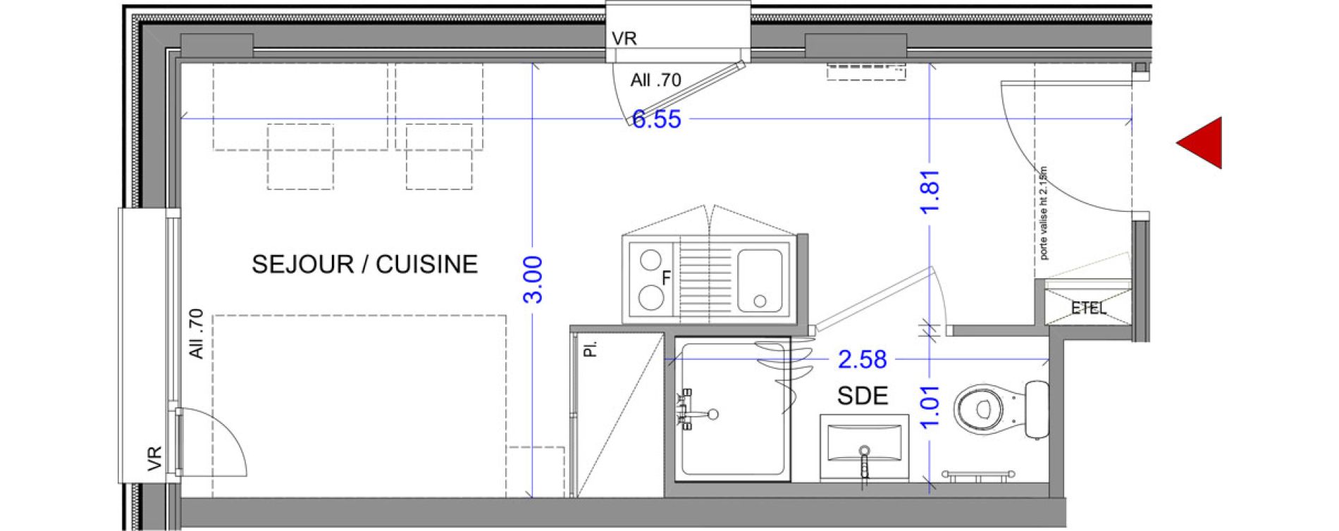 Appartement T1 meubl&eacute; de 18,08 m2 &agrave; Annecy L &eacute;veil