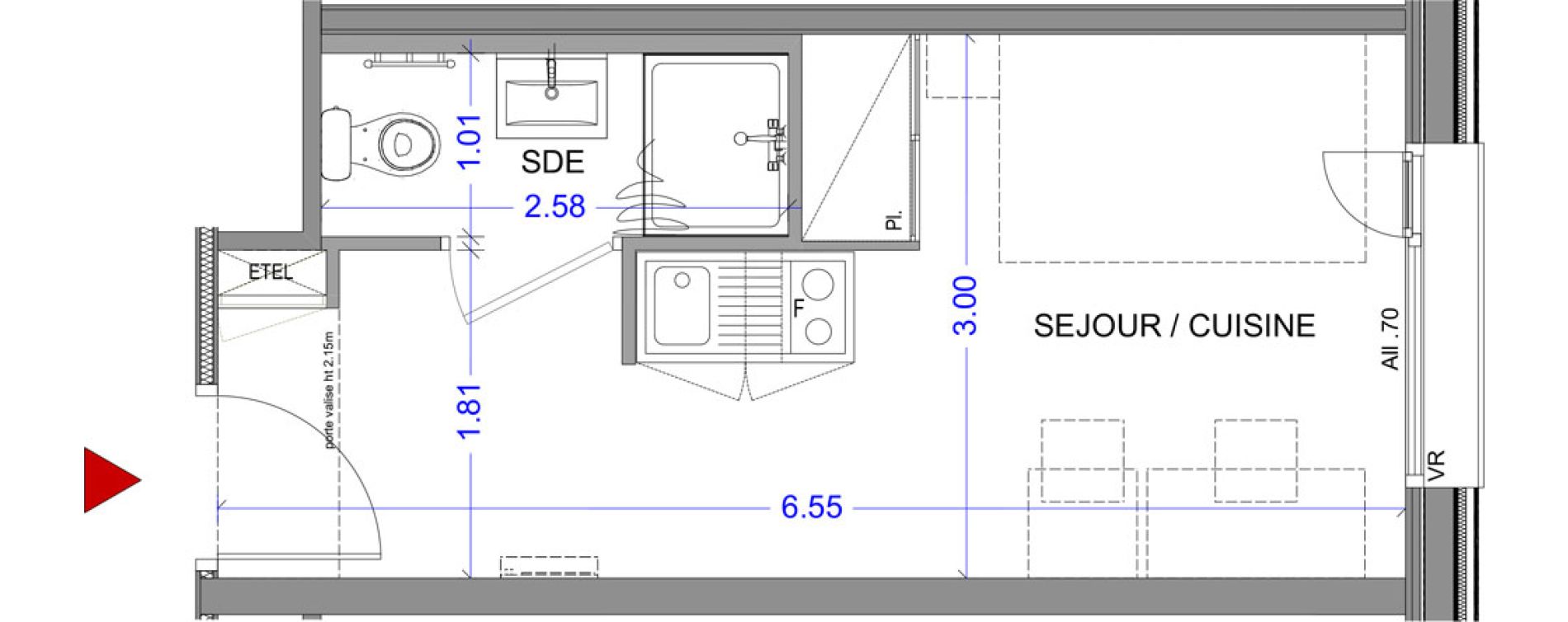 Appartement T1 meubl&eacute; de 18,08 m2 &agrave; Annecy L &eacute;veil