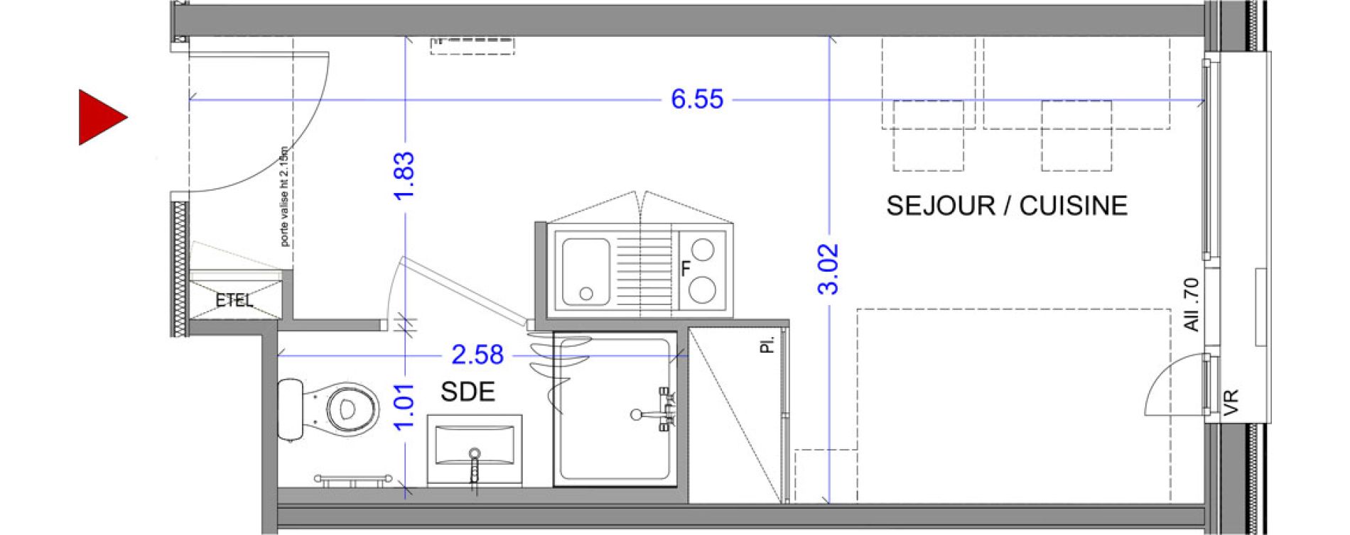 Appartement T1 meubl&eacute; de 18,21 m2 &agrave; Annecy L &eacute;veil