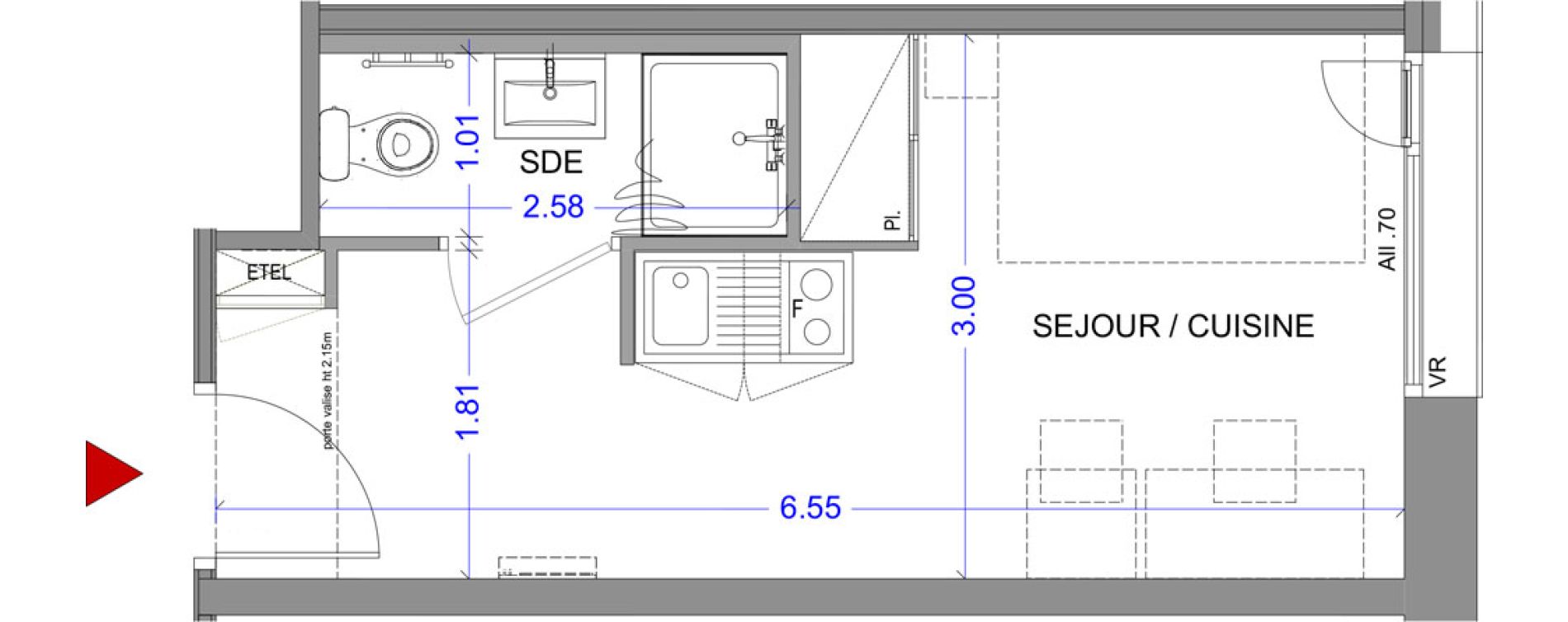 Appartement T1 meubl&eacute; de 18,08 m2 &agrave; Annecy L &eacute;veil