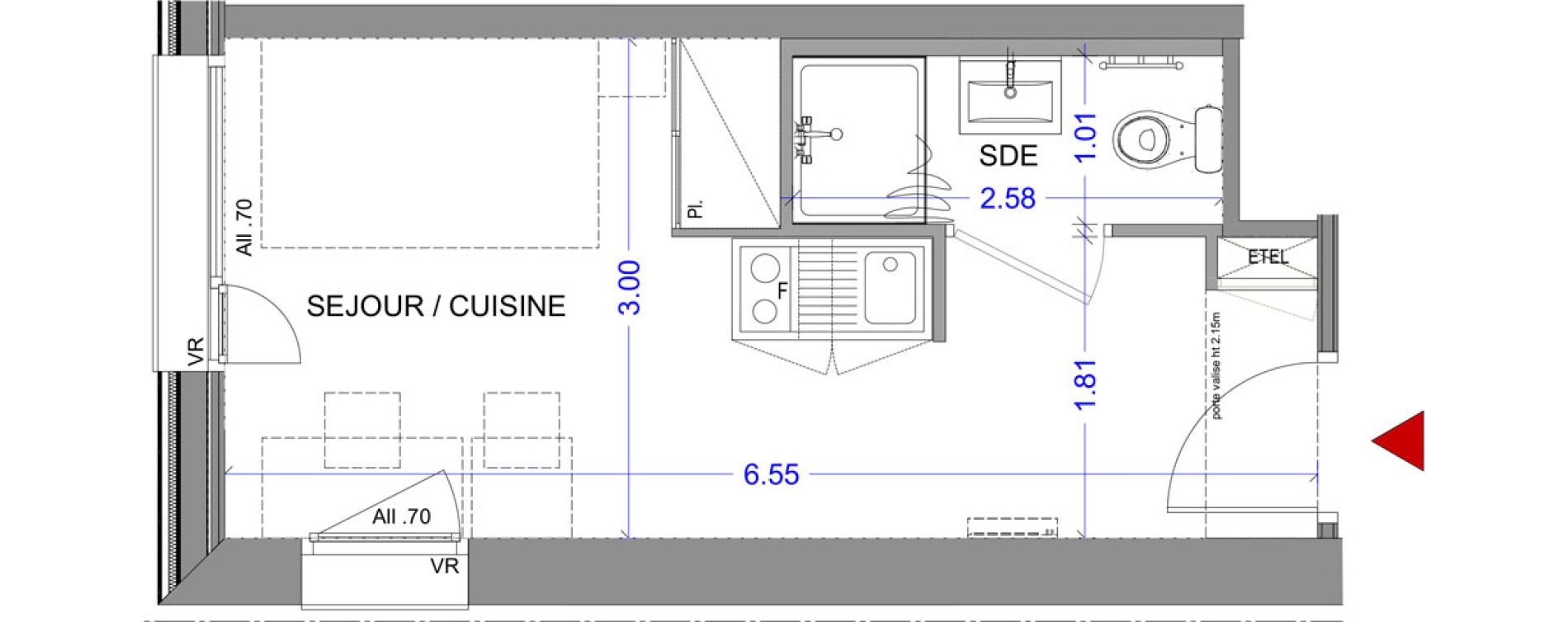 Appartement T1 meubl&eacute; de 18,08 m2 &agrave; Annecy L &eacute;veil