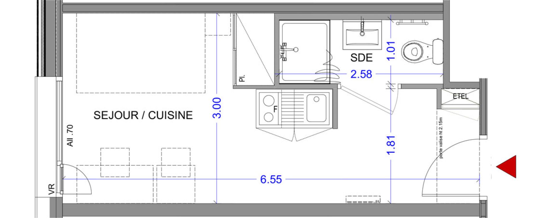 Appartement T1 meubl&eacute; de 18,08 m2 &agrave; Annecy L &eacute;veil