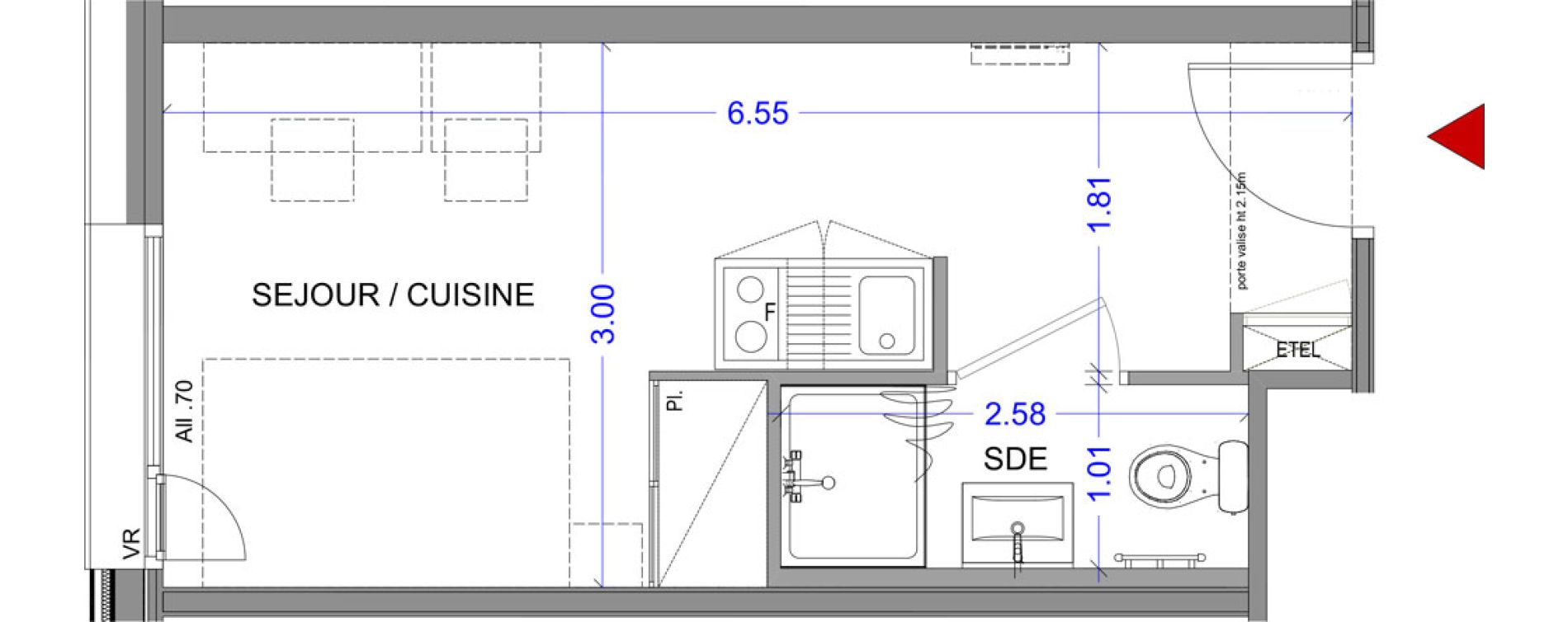 Appartement T1 meubl&eacute; de 18,08 m2 &agrave; Annecy L &eacute;veil