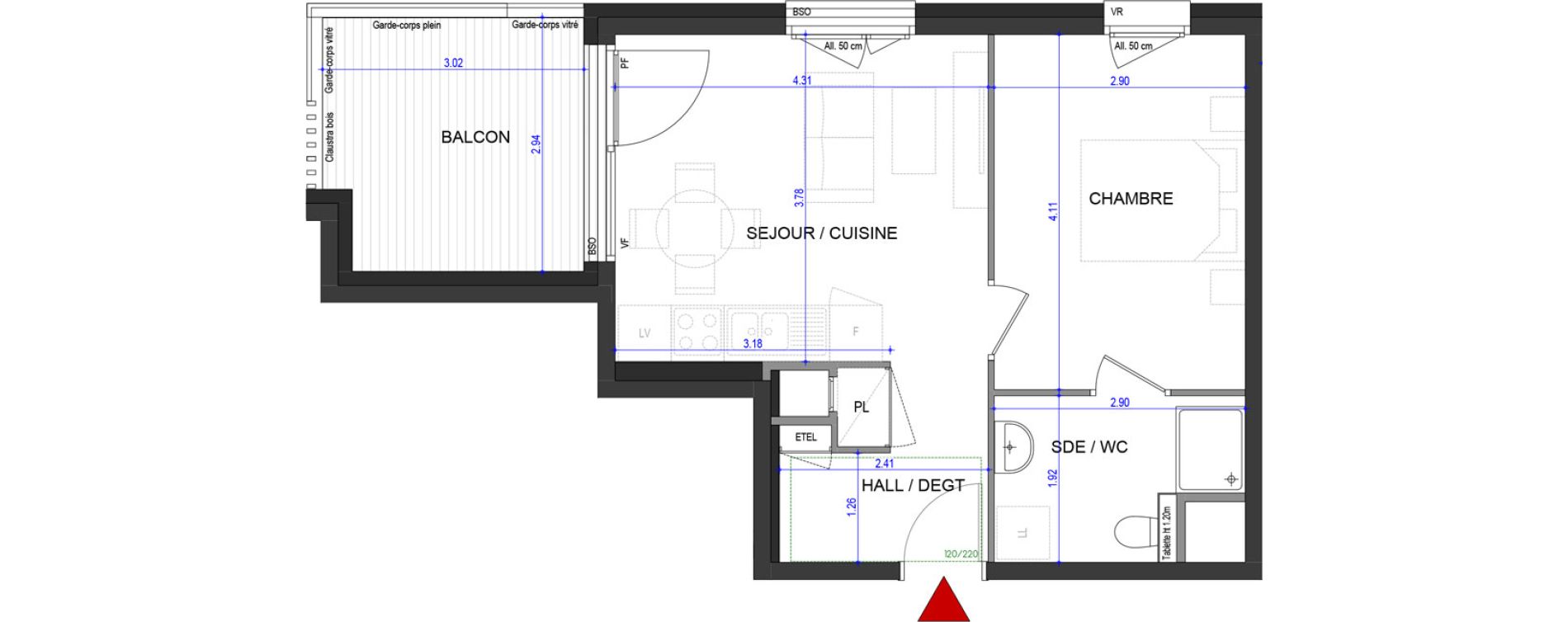 Appartement T2 de 37,87 m2 &agrave; Annecy L &eacute;veil