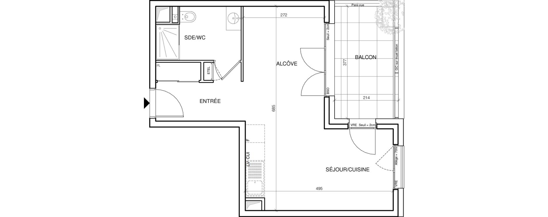 Appartement T1 de 34,60 m2 &agrave; Annecy Les hirondelles