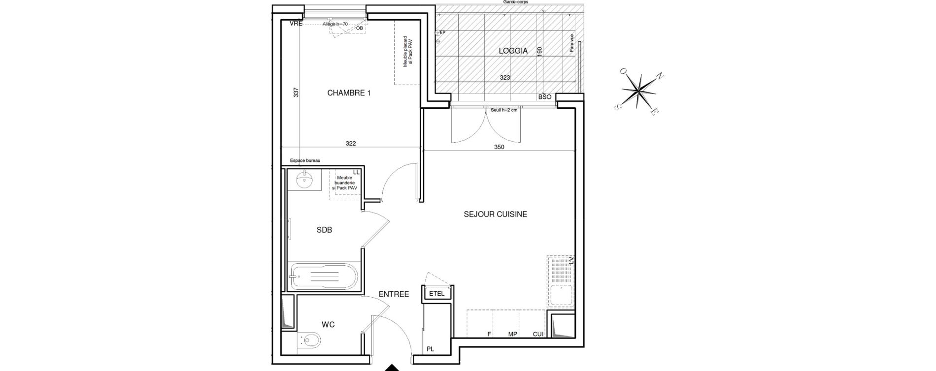 Appartement T2 de 41,75 m2 &agrave; Annecy Les hirondelles