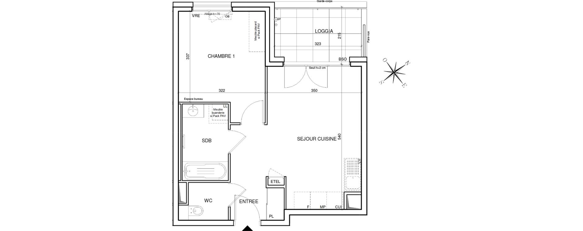 Appartement T2 de 41,75 m2 &agrave; Annecy Les hirondelles