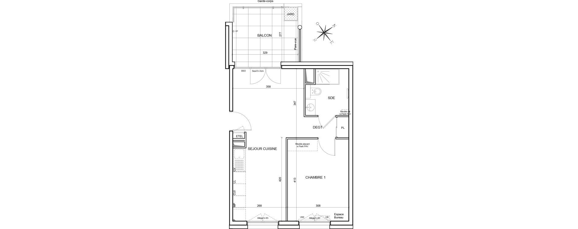 Appartement T2 de 42,76 m2 &agrave; Annecy Les hirondelles