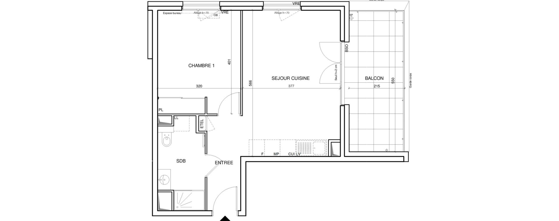 Appartement T2 de 44,34 m2 &agrave; Annecy Les hirondelles
