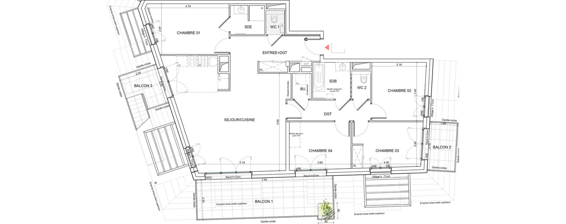 Appartement T5 de 112,47 m2 &agrave; Annecy Les hirondelles