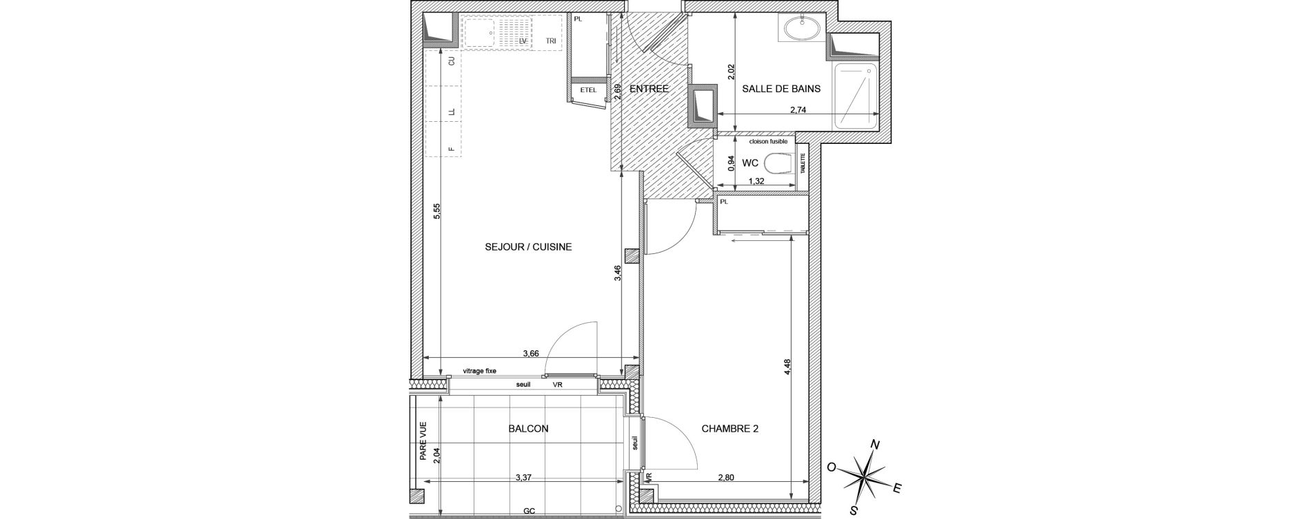 Appartement T2 de 45,45 m2 &agrave; Annemasse Vernand
