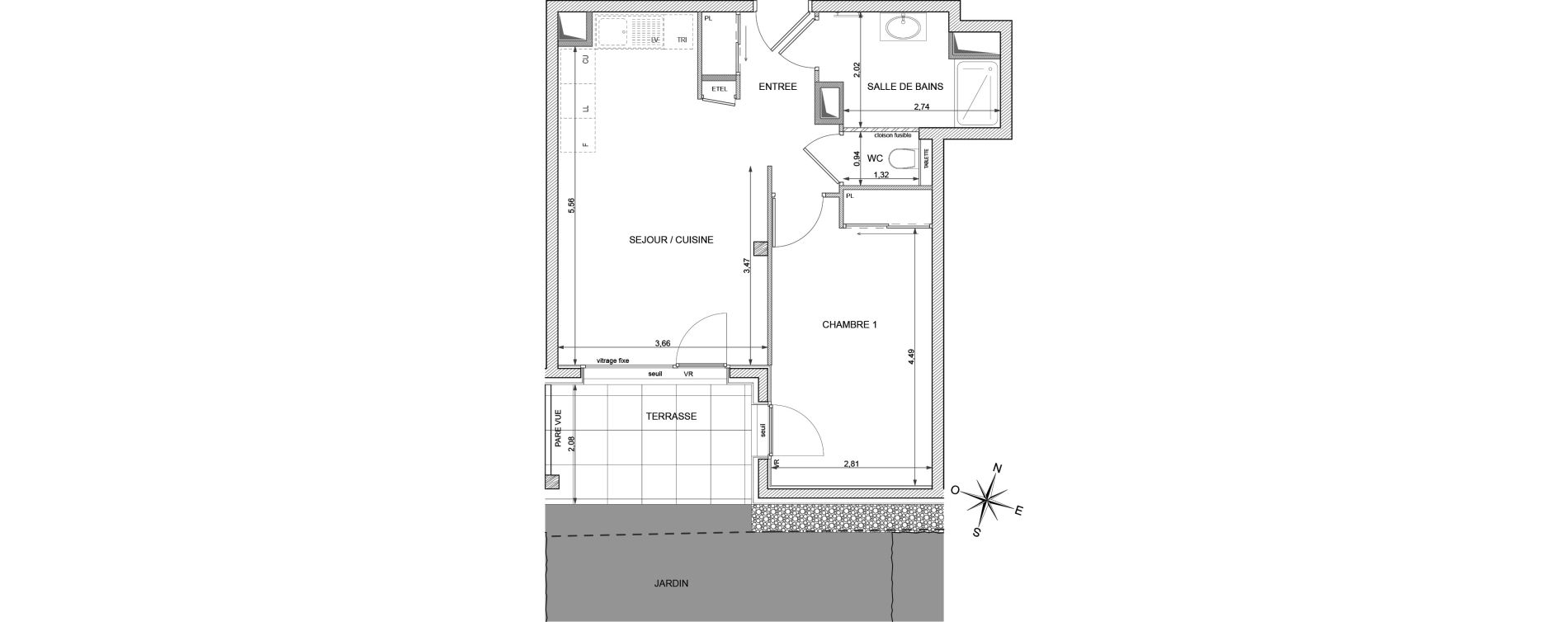 Appartement T2 de 45,62 m2 &agrave; Annemasse Vernand