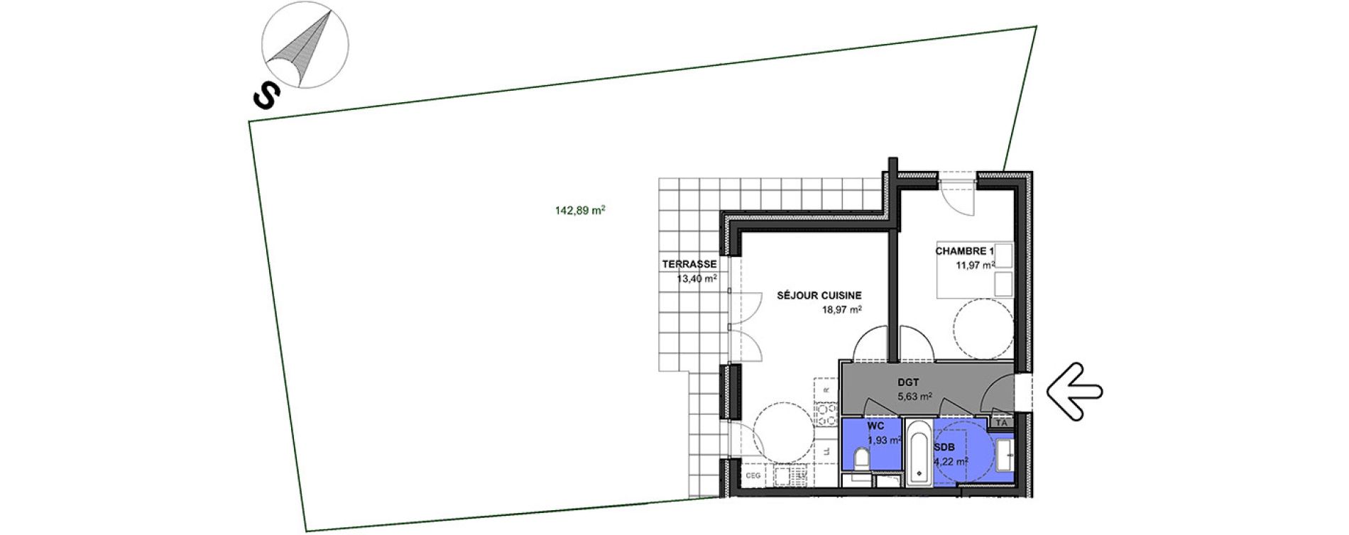 Appartement T2 de 42,72 m2 &agrave; Anthy-Sur-L&eacute;man Centre
