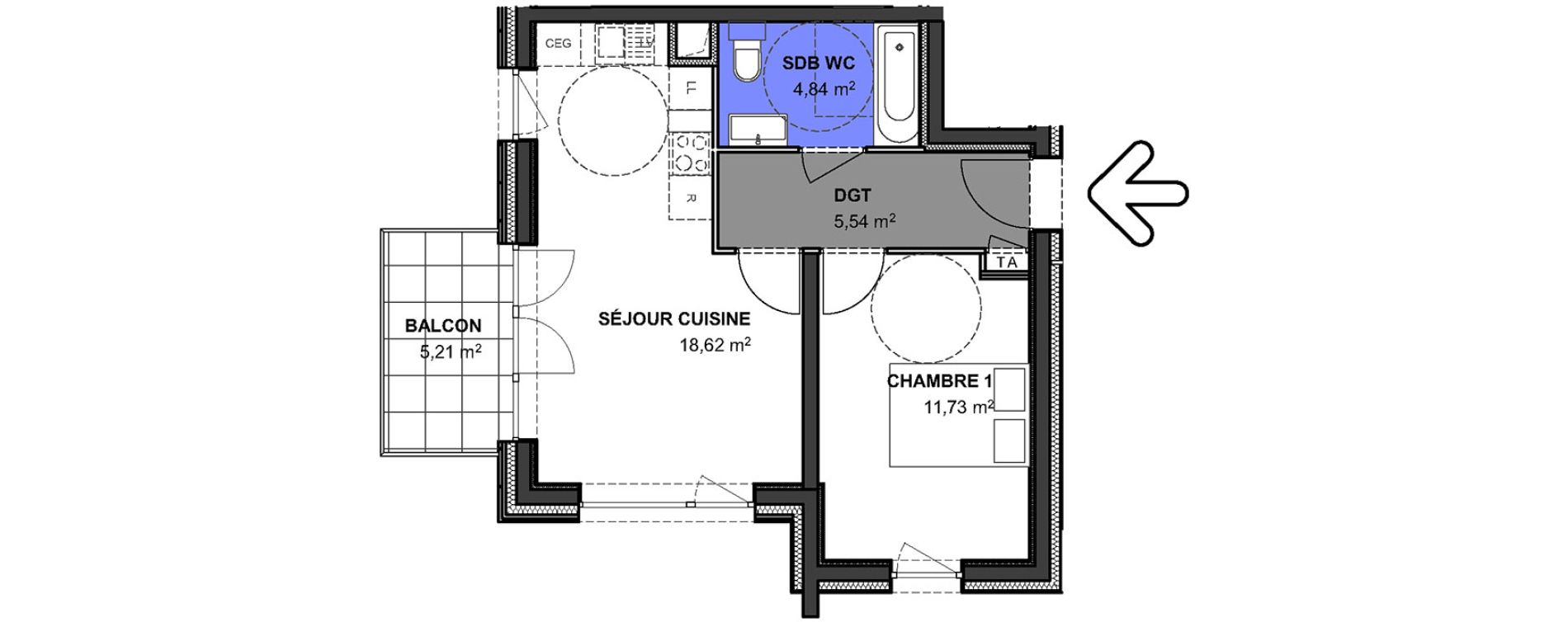 Appartement T2 de 40,73 m2 &agrave; Anthy-Sur-L&eacute;man Centre