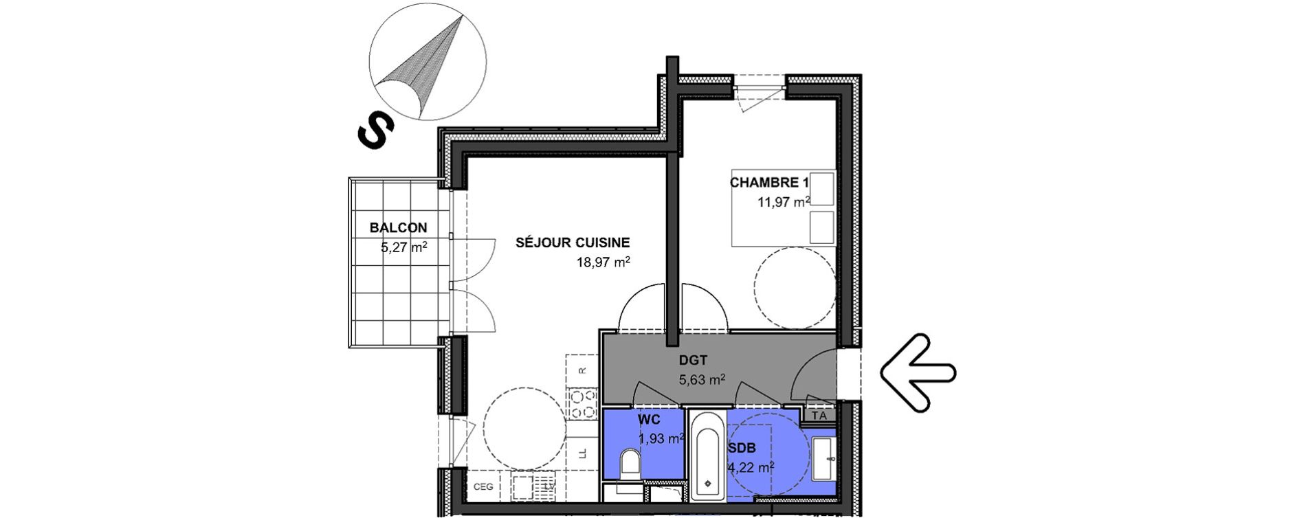 Appartement T2 de 42,72 m2 &agrave; Anthy-Sur-L&eacute;man Centre