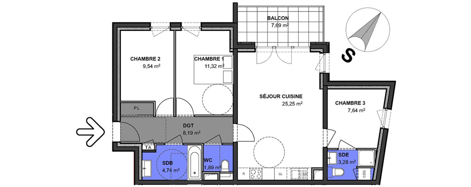 Appartement T4 de 71,85 m2 &agrave; Anthy-Sur-L&eacute;man Centre