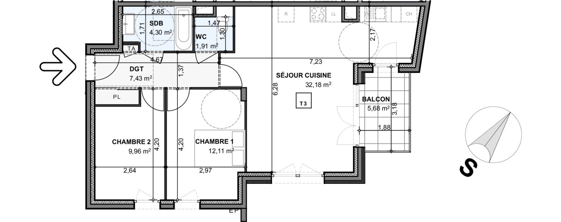Appartement T3 de 67,89 m2 &agrave; Anthy-Sur-L&eacute;man Centre